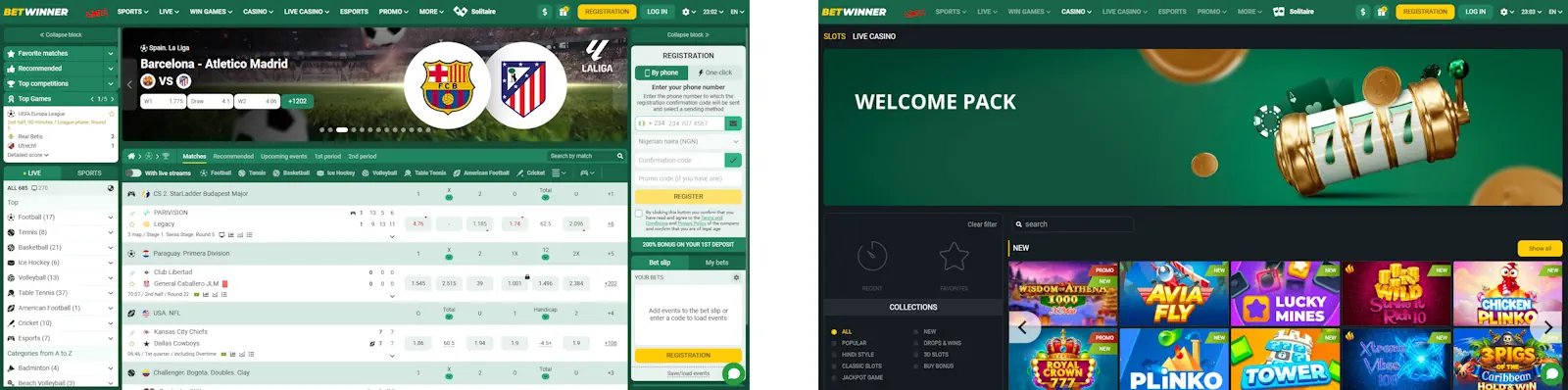 Betwinner Sportsbook and Casino Screenshot